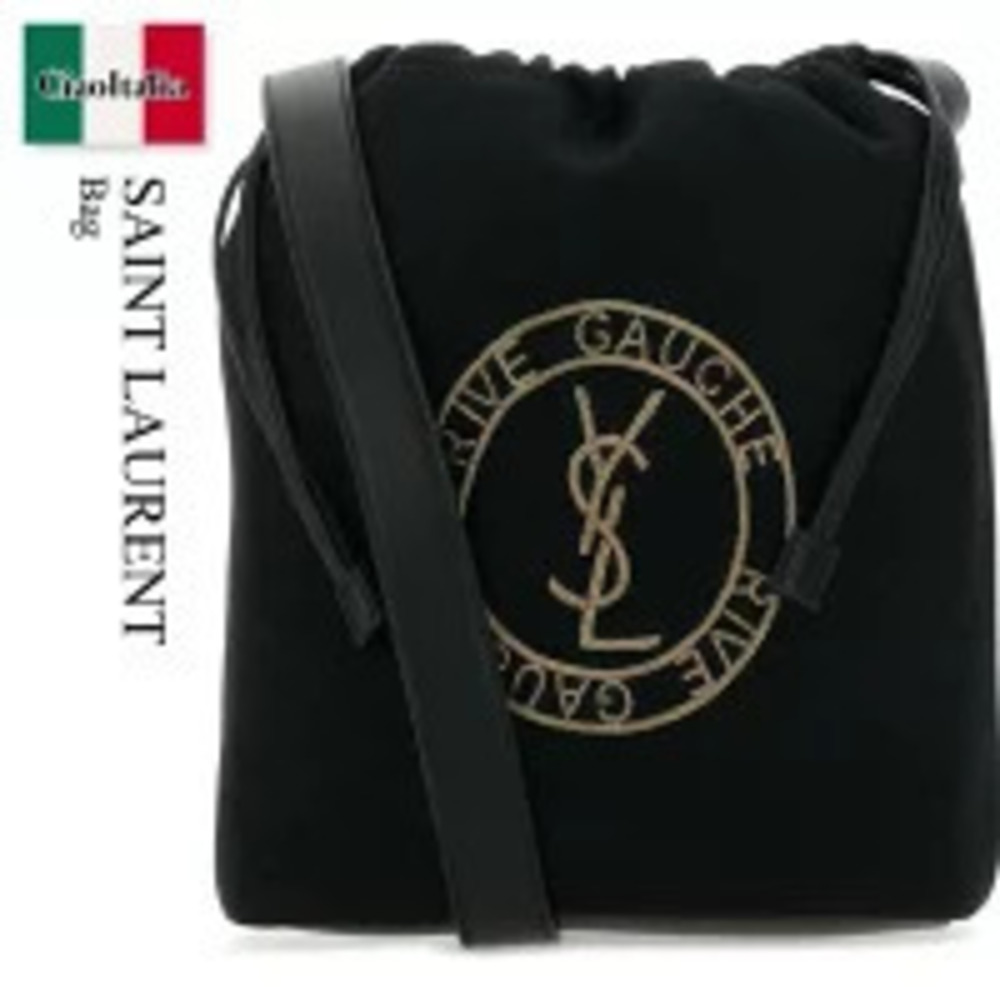 Saint Laurent Rive Gauche Logo Embroidered Felt Bucket Bag black